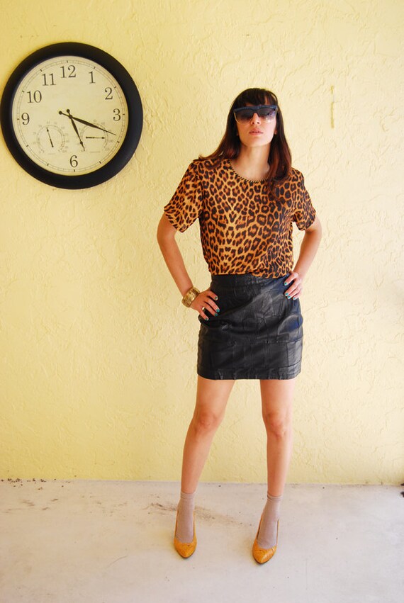 Vintage Black Leather patchwork skirt