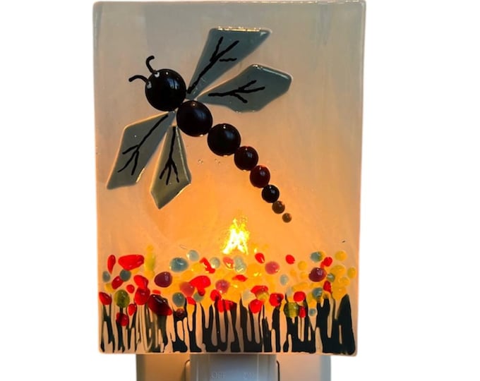 Dragonfly Fused Glass Night Light, Bringing the Outdoors In, Bedroom, Bathroom, Hallway Light, Nature Inspired, Plug In Accent Light