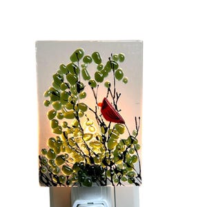 Fused Glass Cardinal Night Light: Unique Bird Decor