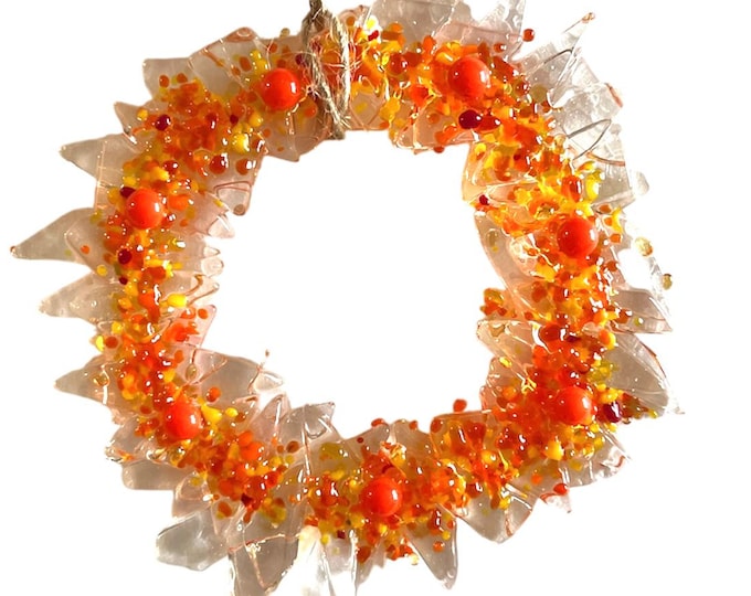 Fused Glass Autumn Wreath Suncatcher, Glass Window Decoration, Fall Suncatcher