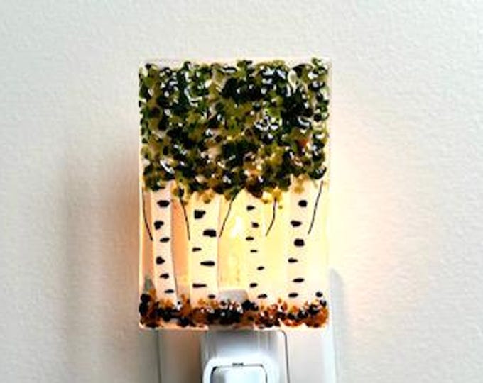 Aspen/Birch Trees Fused Glass Night Light, Bringing the Outdoors In, Bedroom, Bathroom, Nature Inspired, Plug In Accent Light