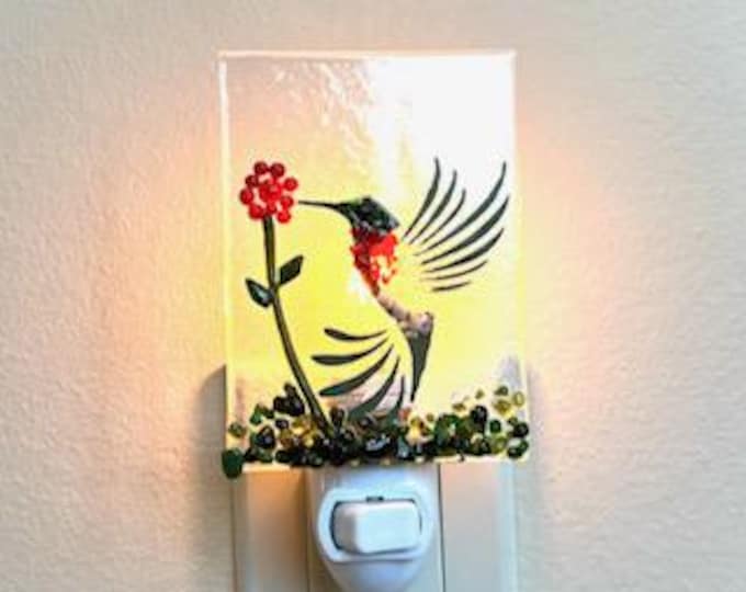 Hummingbird Night Light, Fused Glass Night Light, Bird Night Light, Glass Night Light, Bringing the Outdoors In