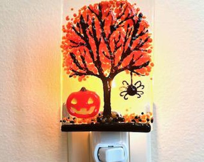 Halloween Tree Fused Glass Night Light, Bringing the Outdoors In, Bedroom, Bathroom, Hallway Light, Nature Inspired, Plug In Accent Light