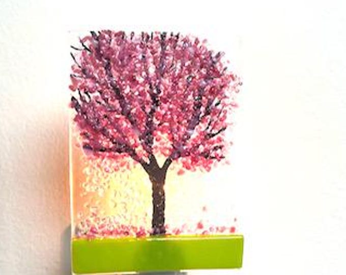 Cherry Blossoms Fused Glass Night Light, Bringing the Outdoors In, Bedroom, Bathroom, Hallway Light, Nature Inspired, Plug In Accent Light