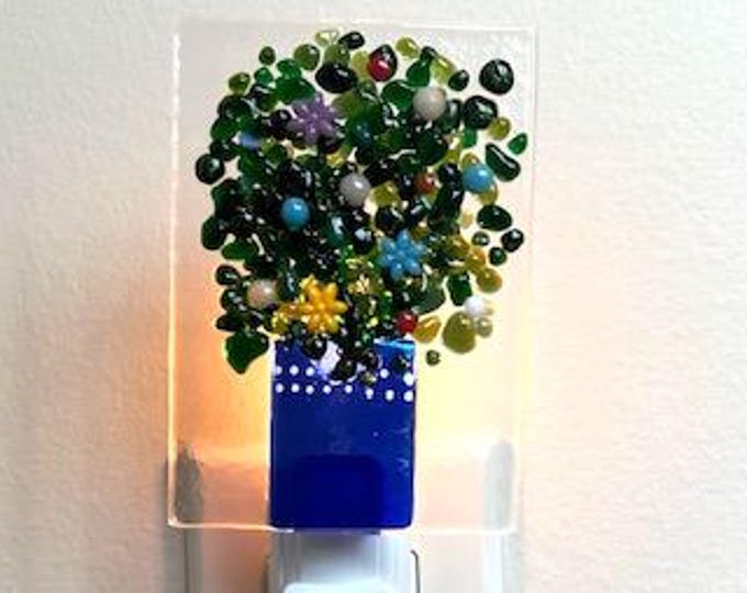 Floral Bouquet Fused Glass Night Light, Bringing the Outdoors In, Bedroom, Bathroom, Hallway Light, Nature Inspired, Plug In