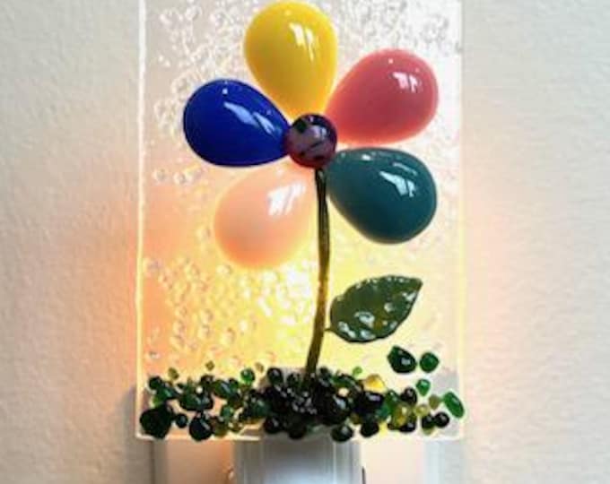 Colorful Flower Night Light, Fused Glass Night Light, Flower Night Light, Glass Night Light, Bringing the Outdoors In