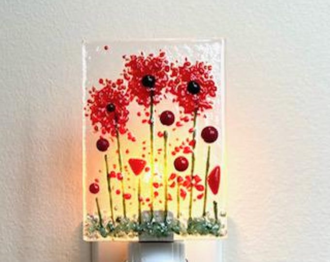 Poppy Flower Night Light, Fused Glass Night Light, Flower Night Light, Glass Night Light, Bringing the Outdoors In