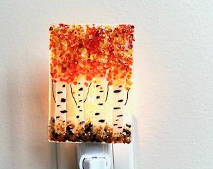 Autumn Golden Aspen/Birch Trees Fused Glass Night Light, Bringing the Outdoors In, Bedroom, Bathroom, Nature Inspired, Plug In Accent Light