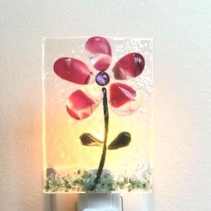 Pink Flower Night Light, Fused Glass Night Light, Flower Night Light, Glass Night Light, Bringing the Outdoors In