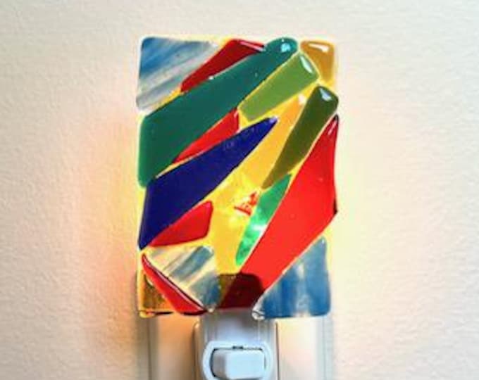 Colorful Kaleidoscope Fused Glass Night Light, Bringing the Outdoors In, Bedroom, Bathroom, Hallway Light, Plug In Accent Light