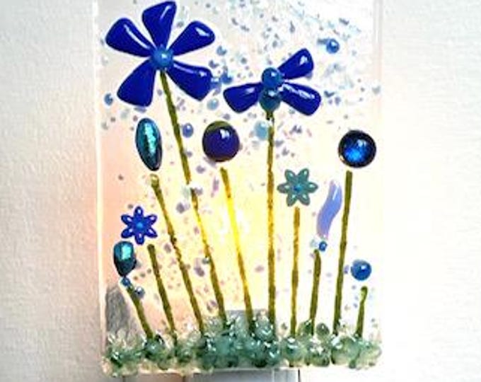 Blue Flower Night Light, Fused Glass Night Light, Flower Night Light, Glass Night Light, Bringing the Outdoors In