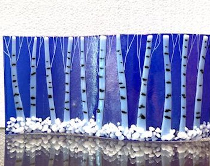 Fused Glass Curved Winter Aspens, Birch Forest in Winter, Glass Shelf Art, Fused Glass Art Sculpture, Bringing the Outdoors In