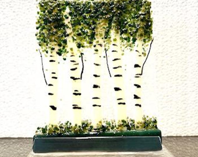 Aspen Fused Glass Art, Birch Trees, Sun Catcher Window Light Catcher, Shelf Art, Windowsill Art