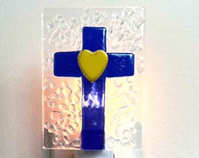 Cross Fused Glass Night Light, Bedroom, Bathroom, Hallway Light, Christian Inspired, Plug In Accent Light