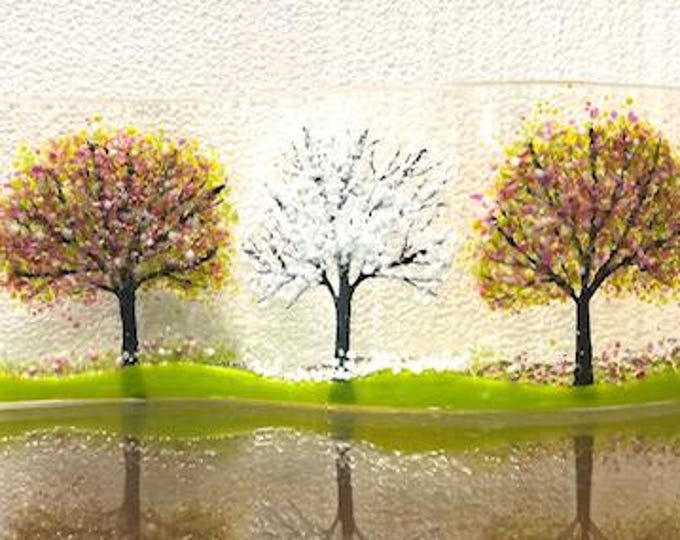 Cherry Blossoms Curved Glass  Shelf Art, Home Decor, Window Sill Art, Bringing the Outdoors In, Flower Glass Art