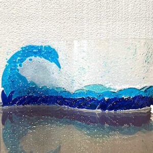 Glass Ocean Wave Sculpture: Beach Decor, Blue Rolling Wave