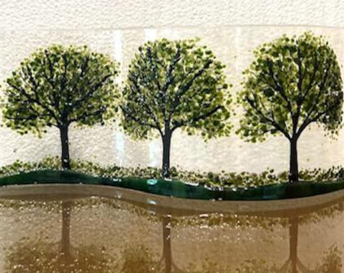 Summer Trees Curved Glass  Shelf Art, Home Decor, Window Sill Art, Bringing the Outdoors In, Tree Glass Art