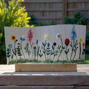 Fused Glass Wildflower Shelf Art: Curved Window Sill Decor image 10
