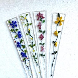 Colorful Fused Glass Plant Stake: Handmade Floral Garden Decor