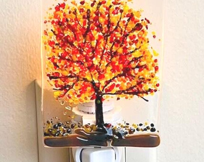Autumn Tree Fused Glass Night Light, Bringing the Outdoors In, Bedroom, Bathroom, Hallway Light, Nature Inspired, Plug In Accent Light