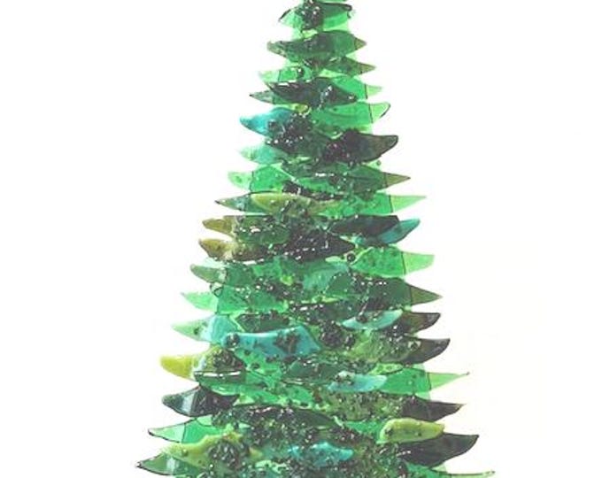 Fused Glass Freestanding Evergreen Tree, Glass Evergreen Tree, Christmas Tree, Green Glass Tree