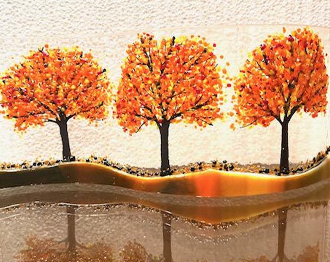 Autumn Trees Curved Glass  Shelf Art, Home Decor, Window Sill Art, Bringing the Outdoors In, Tree Glass Art