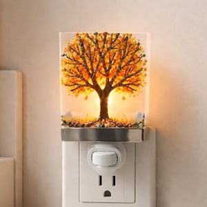 Autumn Tree Fused Glass Night Light: Nature Inspired Accent Light