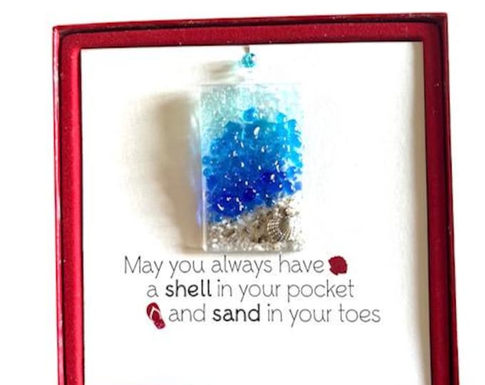 Fused Glass Dainty Sun Catcher, All-in-one gift, Beach Theme, Red Box Gift