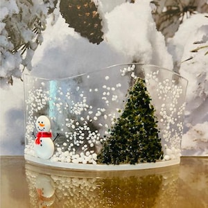 Fused Glass Winter Scene: Curved Snowman Art, Holiday Decor
