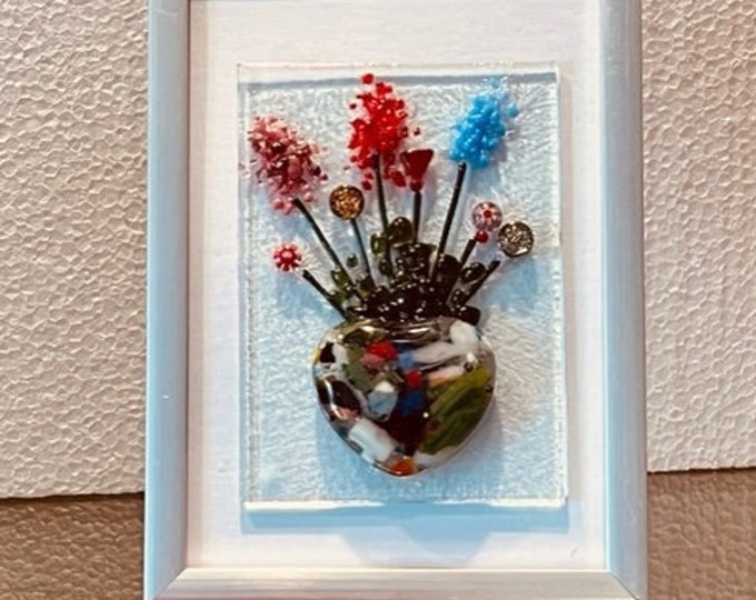 Framed fused glass Wildflower Bouquet, Forever Flowers, Glass Flower Bouquet, Table and Shelf Art