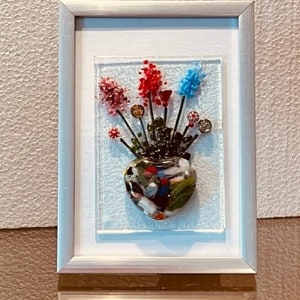 Framed fused glass Wildflower Bouquet, Forever Flowers, Glass Flower Bouquet, Table and Shelf Art