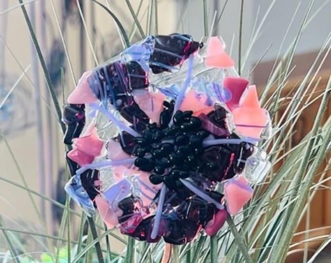 Fused Glass Pink, Lavender, Purple Flower Plant Stake, Garden Stake, Indoor or Outdoor Plant Stake, Colorful Glass Flower