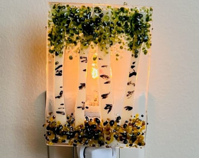 Aspen/Birch Trees Fused Glass Night Light, Bringing the Outdoors In, Bedroom, Bathroom, Nature Inspired, Plug In Accent Light