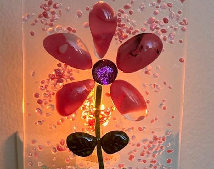 Pink Flower Night Light, Fused Glass Night Light, Flower Night Light, Glass Night Light, Bringing the Outdoors In