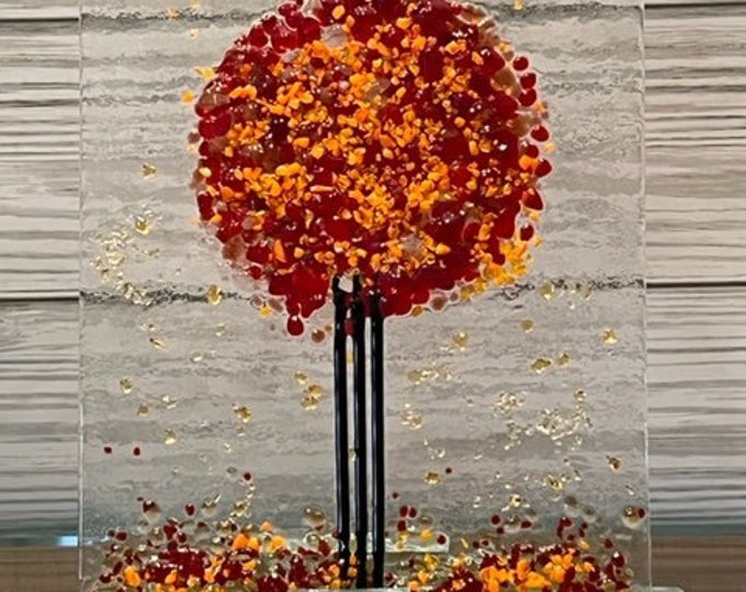 Fused Glass  Autumn Tree, Everlasting Forever Tree in Fused Glass, Glass Art