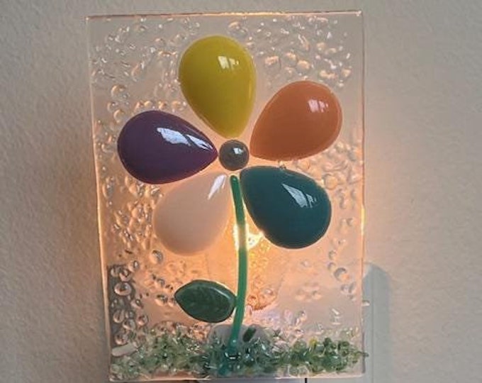 Colorful Flower Night Light, Fused Glass Night Light, Flower Night Light, Glass Night Light, Bringing the Outdoors In