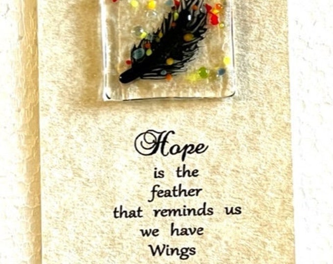 Fused Glass Feather Pocket Coin, Little Gift of Kindness, Gift of Encouragement, Pocket Hug