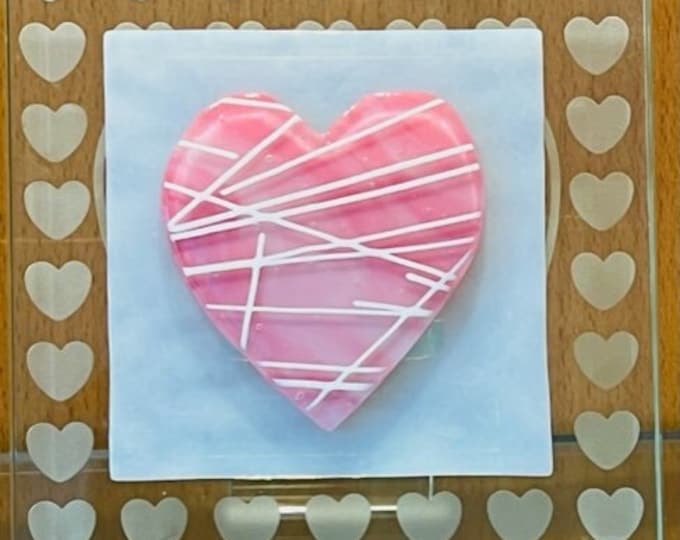 Fused Glass Heart on Etched Backing, Gift of Love, Valentine Gift
