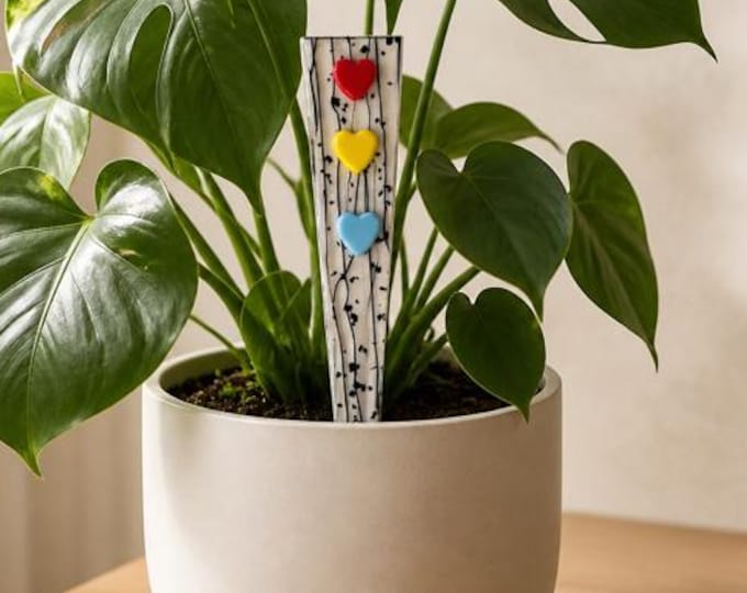 Fused Glass Colorful Heart Plant Stake: Indoor/Outdoor Decoration