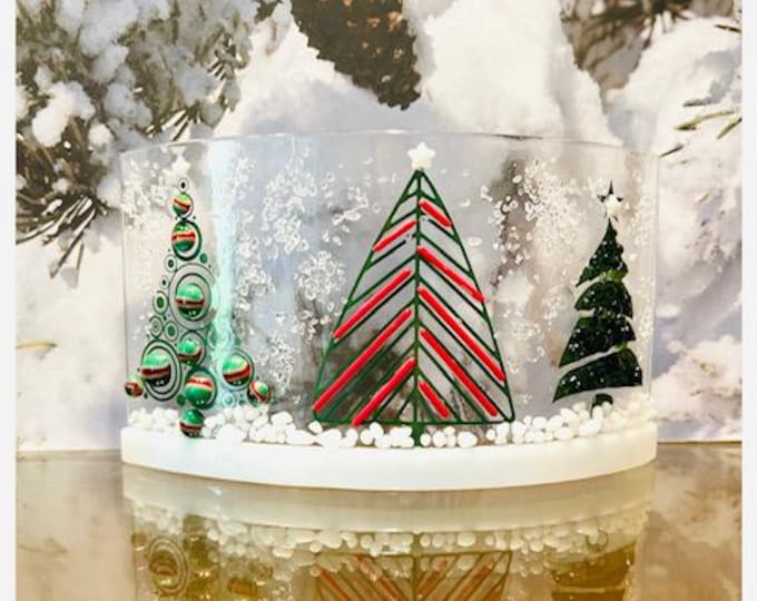 Fused Glass Holiday Trees Single Curve Windowsill Art, Curved Glass Christmas Art, Christmas Decor. Holiday Decoration