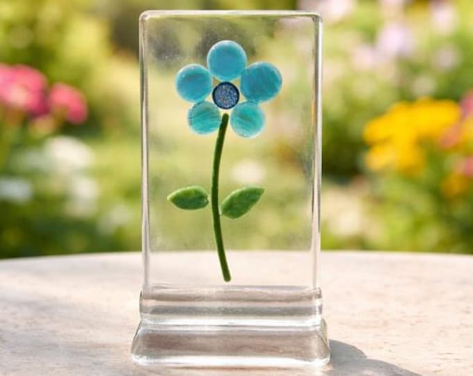 Fused Glass Flower Decoration, Desk Shelf Art, Gift Boxed