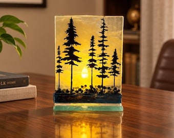 Fused Glass Northwoods Tealight holder: Candle holder 3" x 4"