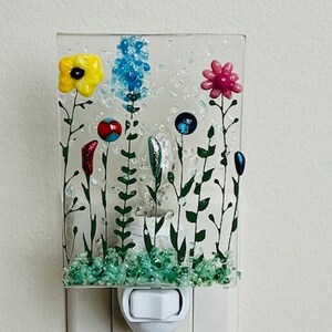 Flower Garden Fused Glass Night Light Bringing the Outdoors In Bedroom Bathroom Hallway Light Nature Inspired Plug In Etsy