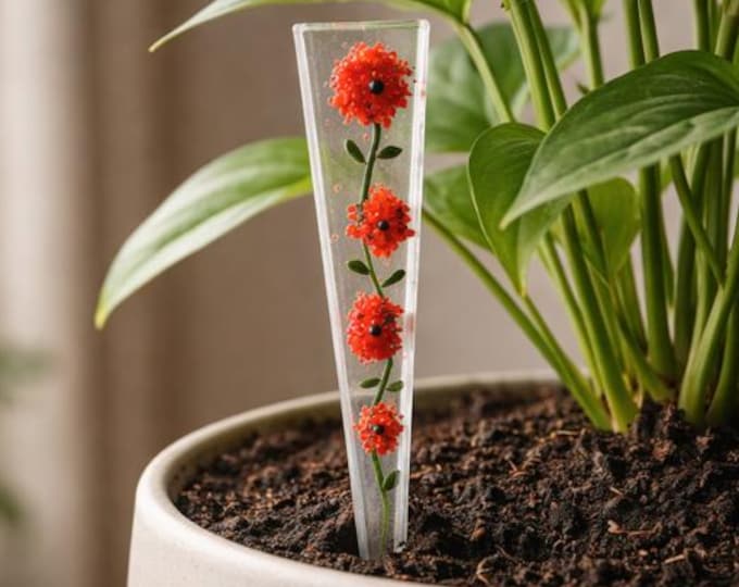 Fused Glass Poppy Plant Stake: Colorful Indoor/Outdoor Decoration