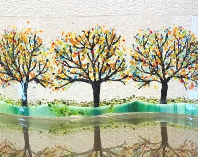 Rainbow Trees Curved Glass  Shelf Art, Home Decor, Window Sill Art, Bringing the Outdoors In, Tree Glass Art