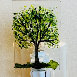 Summer Tree Fused Glass Night Light, Bringing the Outdoors In, Bedroom, Bathroom, Hallway Light, Nature Inspired, Plug In Accent Light