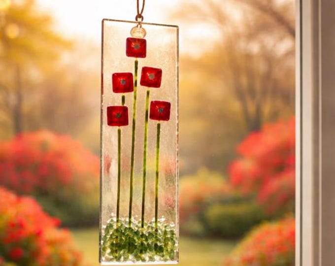 Botanical Sun Catcher, Fused Glass: Gift Boxed, Ready to Hang