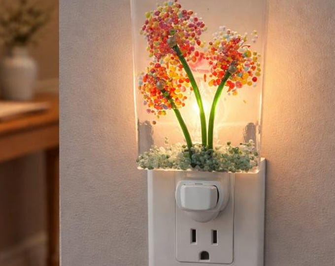 Rainbow Pom Flower Fused Glass Night Light