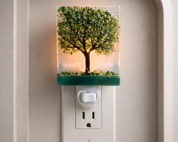 Fused Glass Summer Tree Night Light: Nature Inspired Accent Light