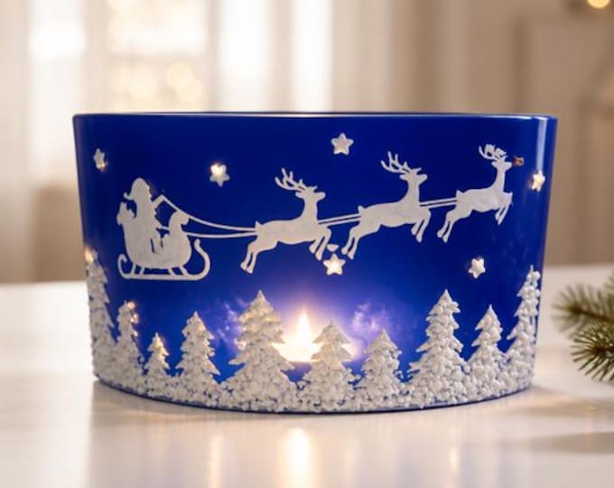 Fused Glass Santa Sleigh, Winter Scene Window Art, Christmas Decor